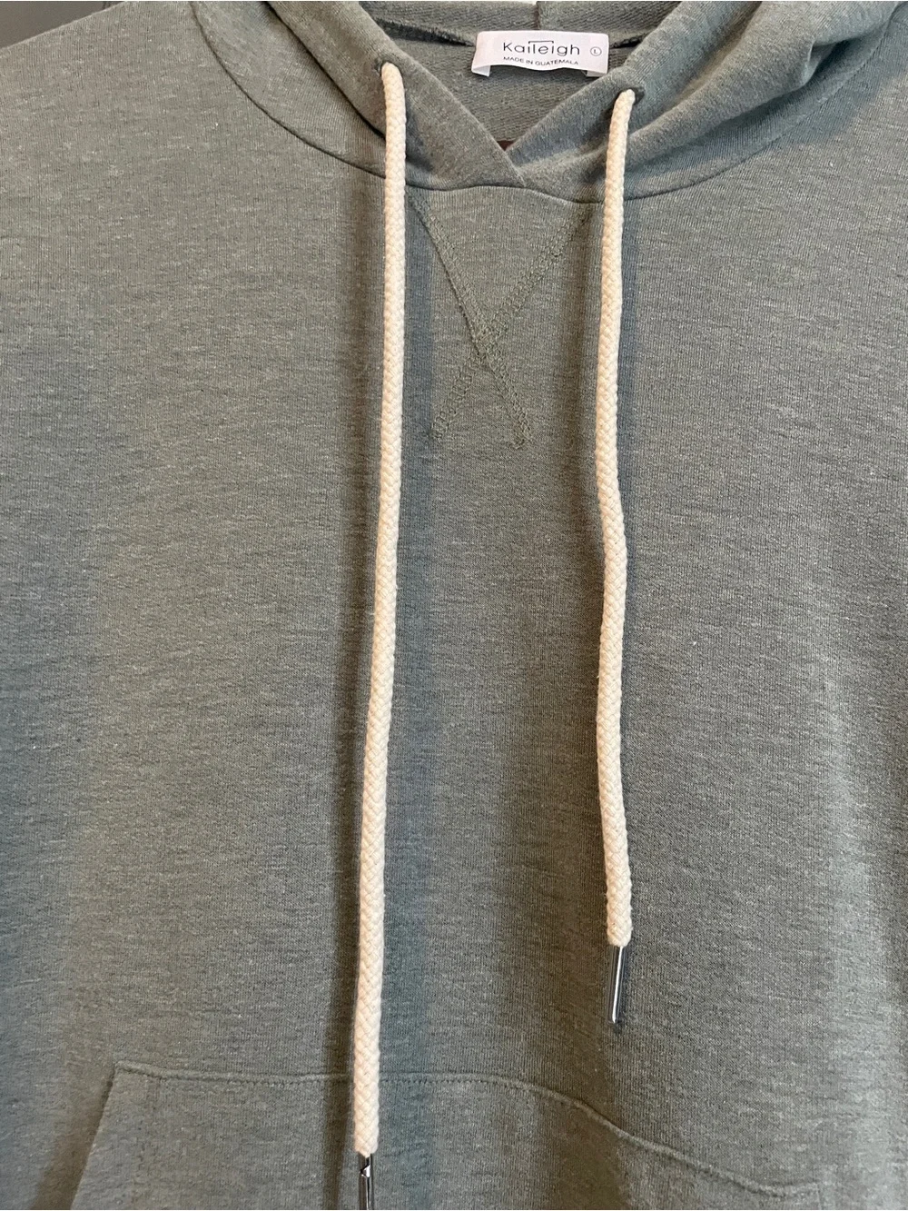 Kaileigh Olive Green Pullover Hoodie with Cream Drawstrings - Picture 3 of 5
